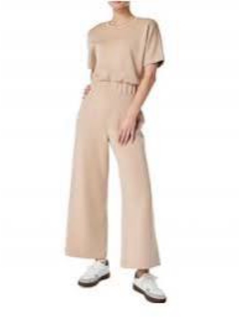 SPANX AirEssentials Cropped Wide Leg Jumpsuit Tahini Large